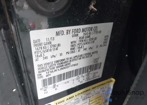 2014 Ford Expedition El Xlt from USA, damaged, VIN 1FMJK1J50EEF17903